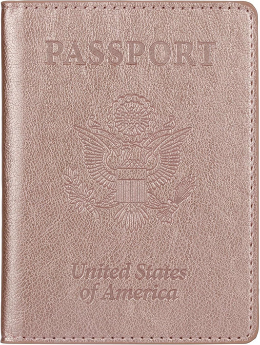 TIGARI Passport Holder for Travel Women Men, PU Leather Passport Wallet Cover Case Sleeve, Waterproof Protected Document Organizer, Family Vacation Plane Cruise Travel Essentials-Pink