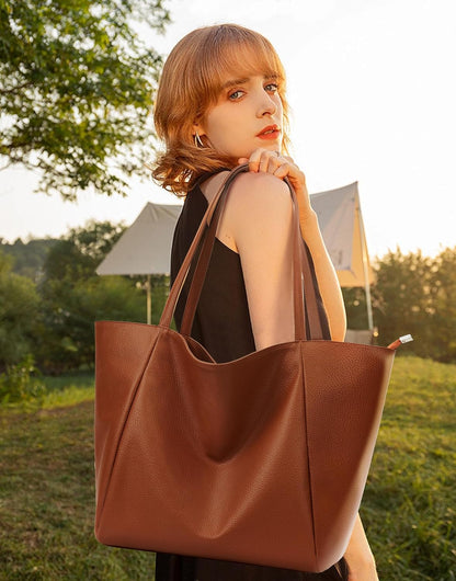KALIDI Large Tote Bag Vegan Leather Casual Zipper Work Bag Weekender Hobo for Women 23L Oversize Shoulder Travel Purse