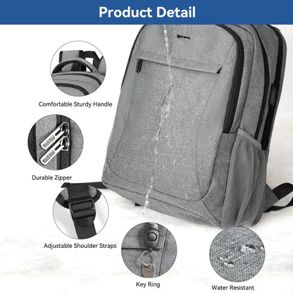 Voova Travel Laptop Backpack, Business Work Laptop Backpack for Women & Men with USB Charging Port, Waterproof Slim Durable College Computer Bag Fits 15.6 Inch Laptops and Notebook, Grey