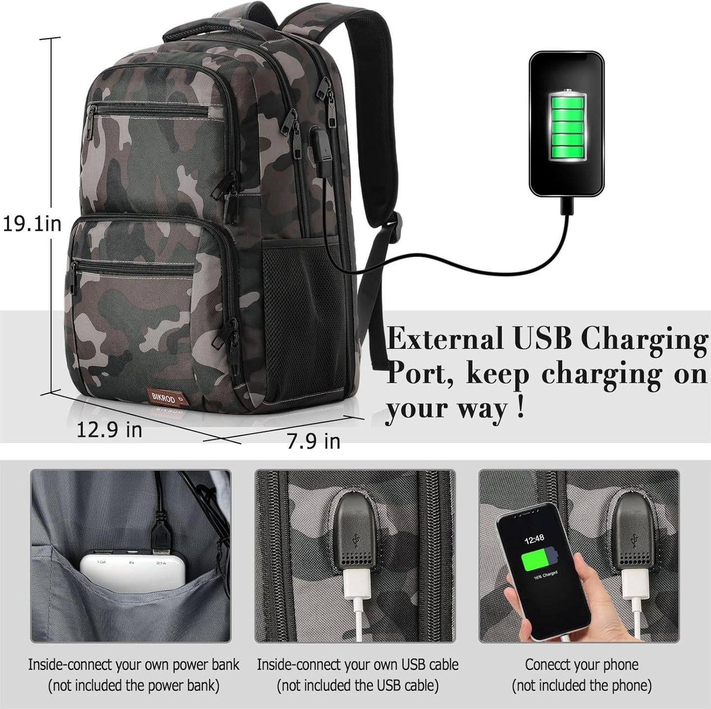 BIKROD Backpack for Boys Men, School Backpack for Teens Girls, Lightweight Casual High School Bookbag, Daily-use Travel Laptop Backpack with USB Charging Port Fits 15.6 Inch Notebook