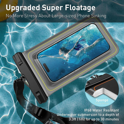 Marine IP68 Waterproof Phone Pouch, Floating Waterproof Dry Bag Compatible for iPhone 16 15 14 13 12 Pro Max Plus Up to 7"，Cellphone Cruise Essentials Must Haves, 1 Pack-Grey