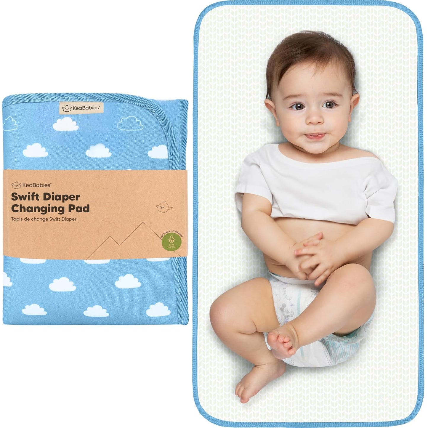KeaBabies Portable Diaper Changing Pad, Easy Wipe Clean - Foldable Waterproof Baby Changing Mat for Diaper Bag, Compact, Lightweight, 25x13 Baby Changer Travel Essential, Machine Washable (Cloud)