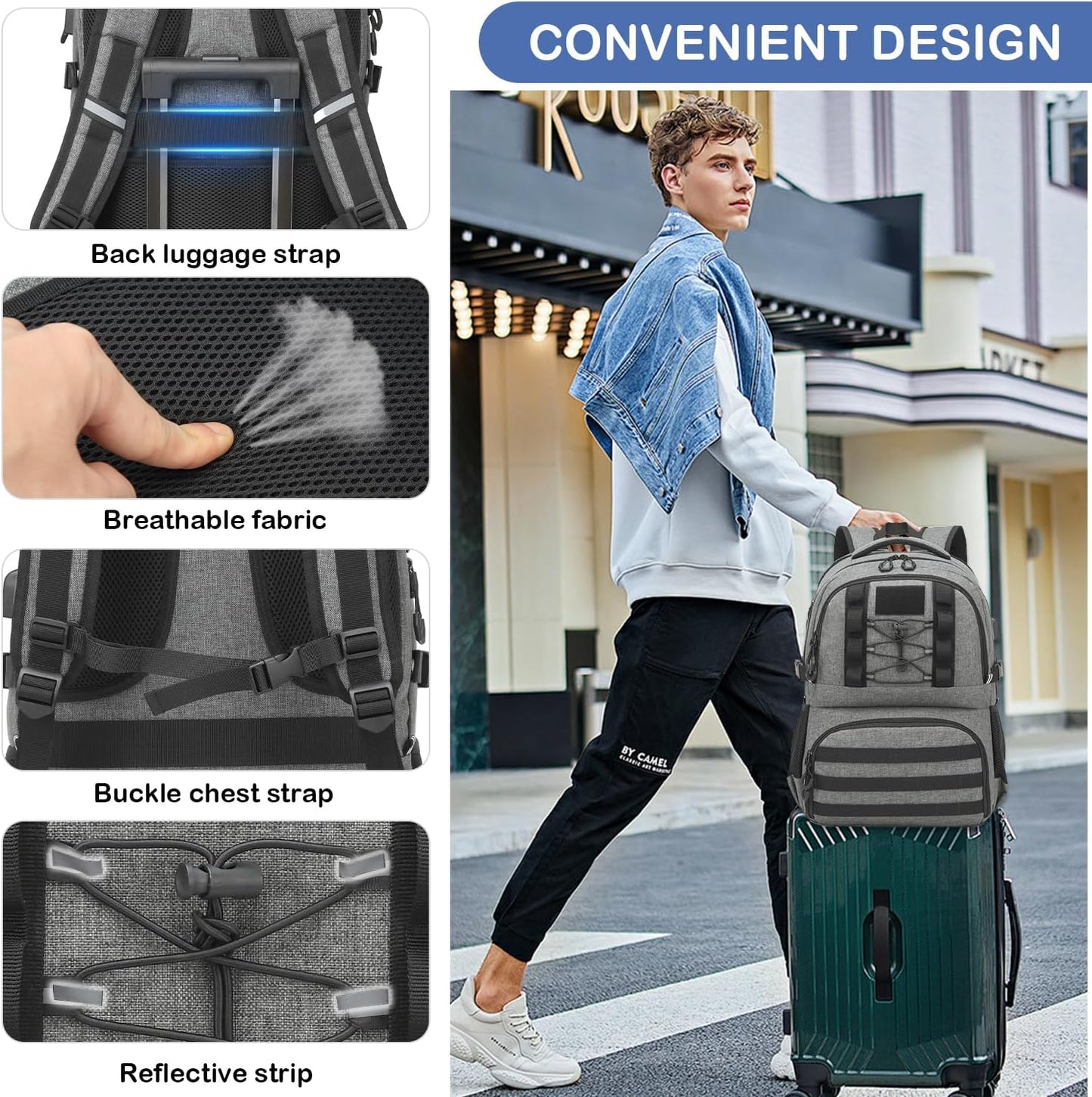 Laptop Lunch Backpack for Men - 40L Large Capacity Work Backpack with Lunch Compartment and USB Post, RFID Insulated Cooler Backpack for Work, Travel, Picnic, Black+Gray