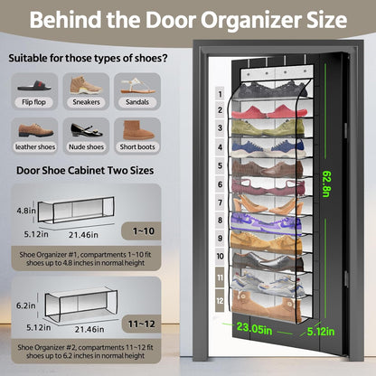 12 Pocket Over the Door Shoe Organizer,Reusable Breathable Large Mesh Bag Men's & Women's Sneaker Organizer,Shoe Organizer for Kids,Hanging Shoe Storage Hanging Bag (White)