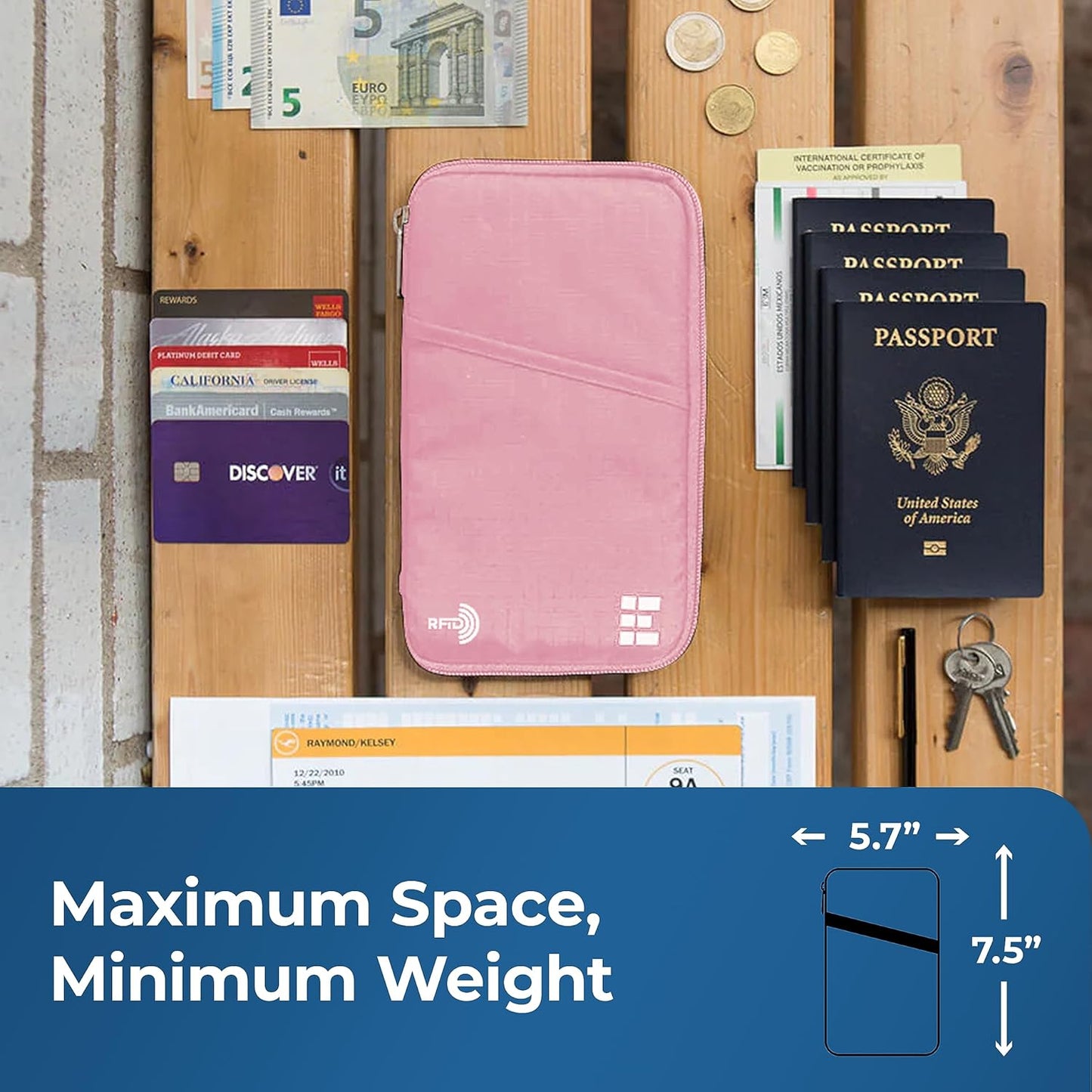 Passport Holder Family up to 6 Passports, Large Passport Wallet and Premium Travel Document Holder Organizer with RFID Anti-Theft Blocking - 7 Bonus RFID Blocking Sleeves - Rose