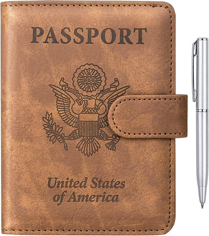 TIGARI Passport Holder for Travel Women Men, PU Leather Waterproof RFID Passport Holder Wallet Cover Case Sleeve, Family Vacation Plane Cruise Travel Document Organizer Essentials-Brown