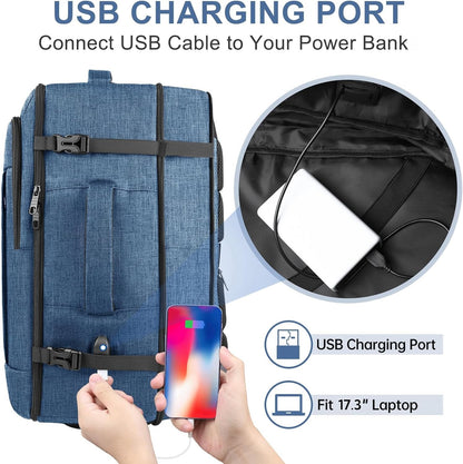 Carry On Backpack, Extra Large 50L Travel Backpack for Men & Women, Expandable Backpack For Airplanes, 17 Inch Laptop Backpack, Luggage Suitcase 40L Daypack Lightweight Business Weekender Bag, Blue