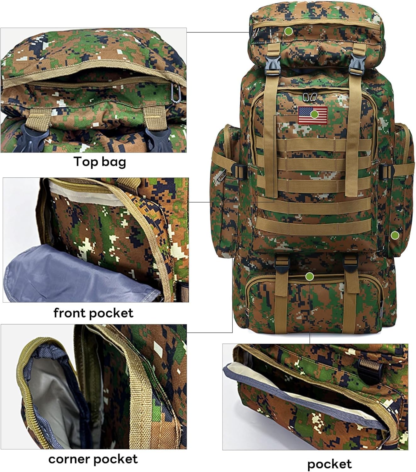 80L 2Pcs Hiking Backpack for Men with Sling Tactical Backpack - Rucksack Molle Military Tactical Waterproof Lightweight Camping Backpack 3 Day Assault Pack for Travel, Climbing, Backpacking