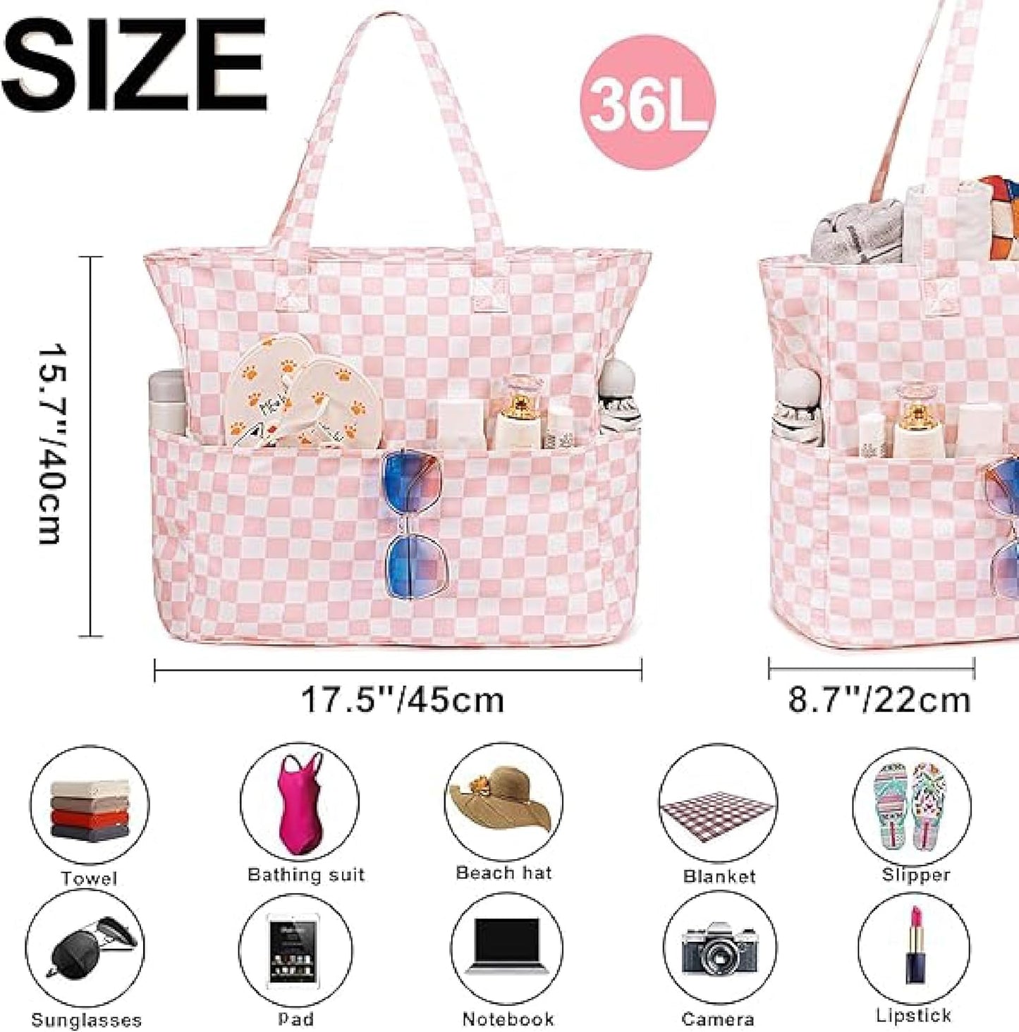 Waterproof Beach Tote Pool Bags for Women Ladies Extra Large Gym Tote Carry On Bag With Wet Compartment for Weekender Travel
