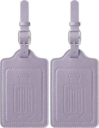 Teskyer Luggage Tags for Suitcases, TSA Approved with Privacy Protection Cover, Premium Faux Leather Bag Tags for Travel - 2 Pack, Purple