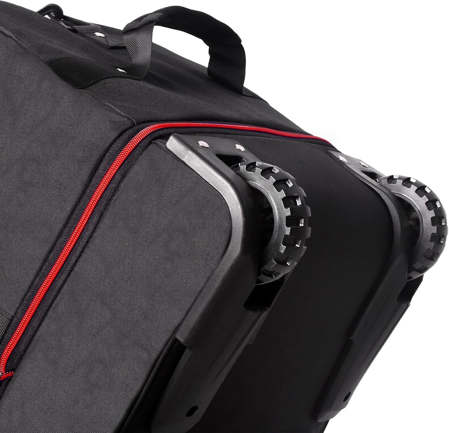 CONTAIL 32”110L Expandable 140L Rolling Duffle Bag with 2 Inline Wheels,Convertible Weekend Travel Bag with Bungee-Cord System,Black-red