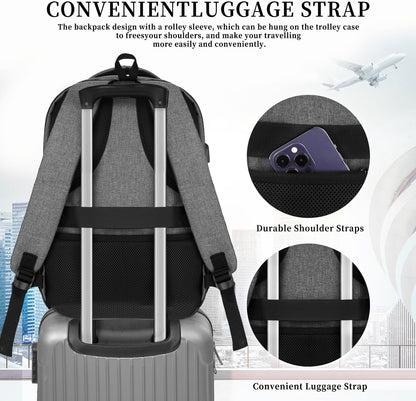 Backpack for Women Men, School Backpack for Boys Girls Teens, 17.3 Inch Laptop Backpack with USB Port, College Middle High School Bookbag, Water Resistent Business Mochila para hombre, Grey