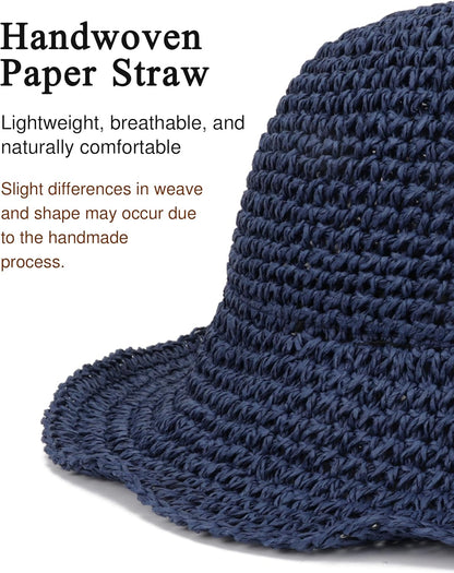 Womens Wide Brim Straw Sun Hat Foldable Floppy Crochet Beach Hat for Summer