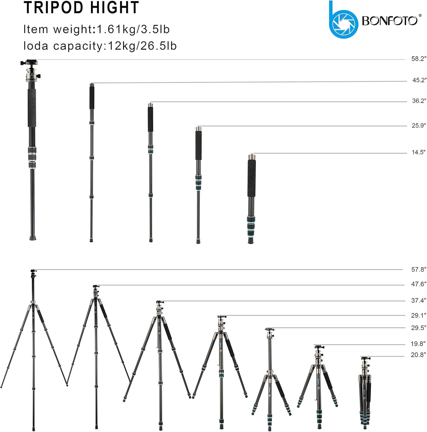 BONFOTO Portable Aluminum Alloy B674A Lightweight Camera Travel Tripod Monopod with Ball Head for DSLR (Bronze Grey)