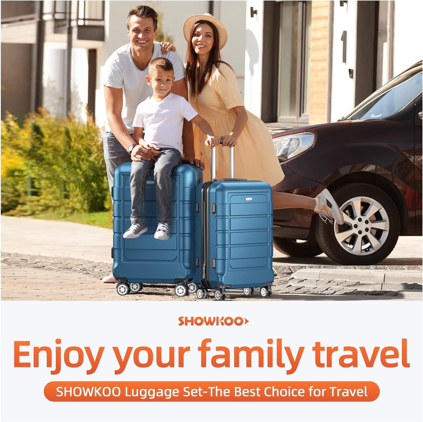 SHOWKOO Luggage Sets Expandable PC+ABS Durable Suitcase Sets Double Wheels TSA Lock 4 Piece Luggage Set Navy