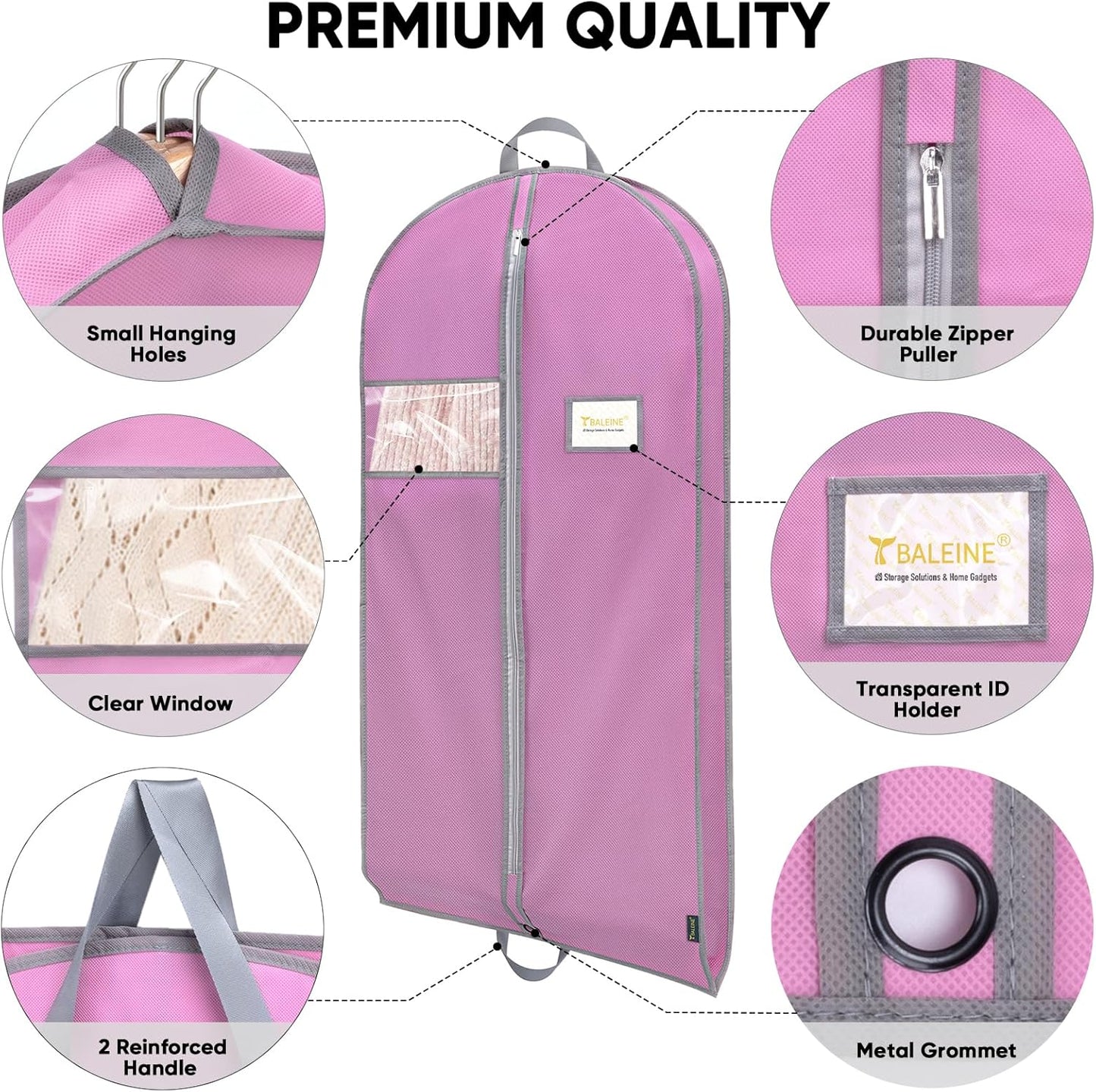 BALEINE 1PK Heavy Duty Garment Bag with Shoe Storage Travel Bag for Dresses, Suit, Coats Travel Essential (43", Pink)