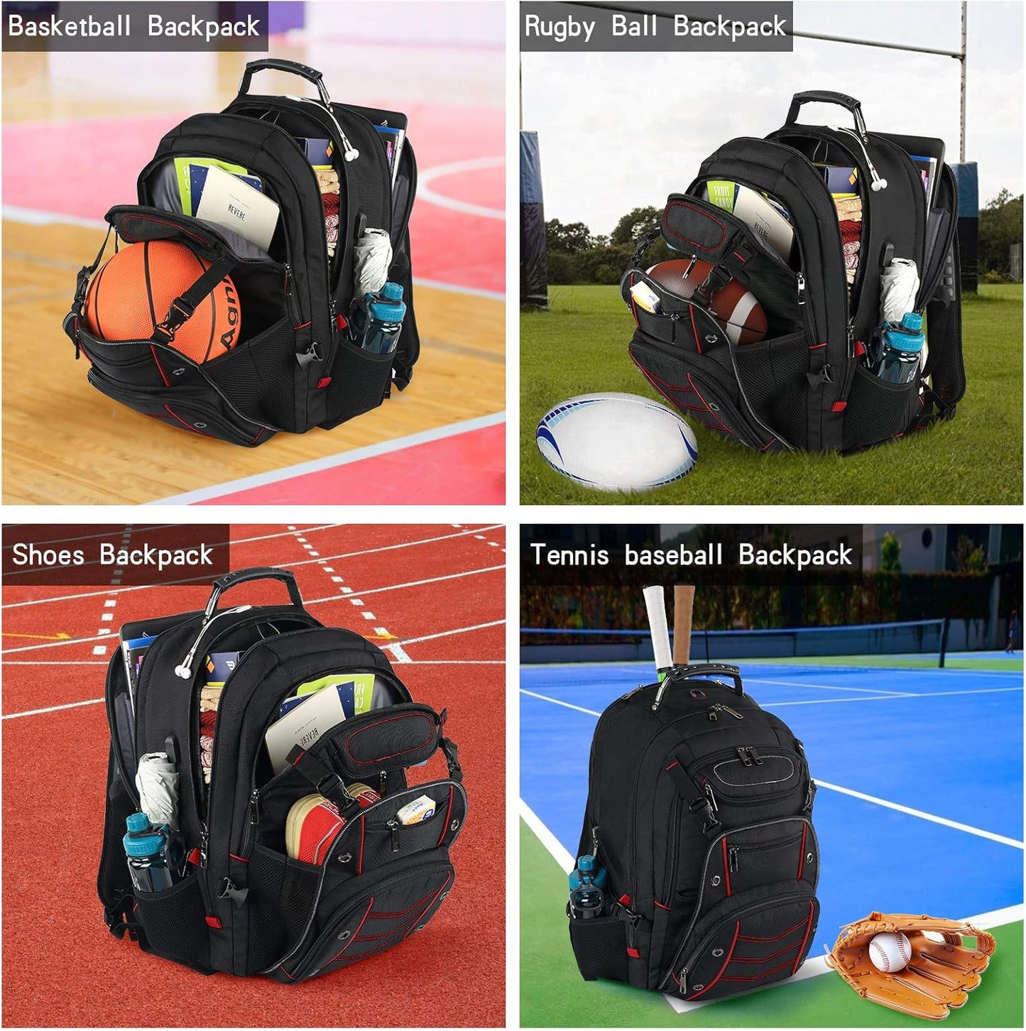 VECKUSON Large 18.4 Inch Laptop Backpack with USB Charger Port, TSA Friendly Flight Approved and RFID Anti-Theft Pocket, Red