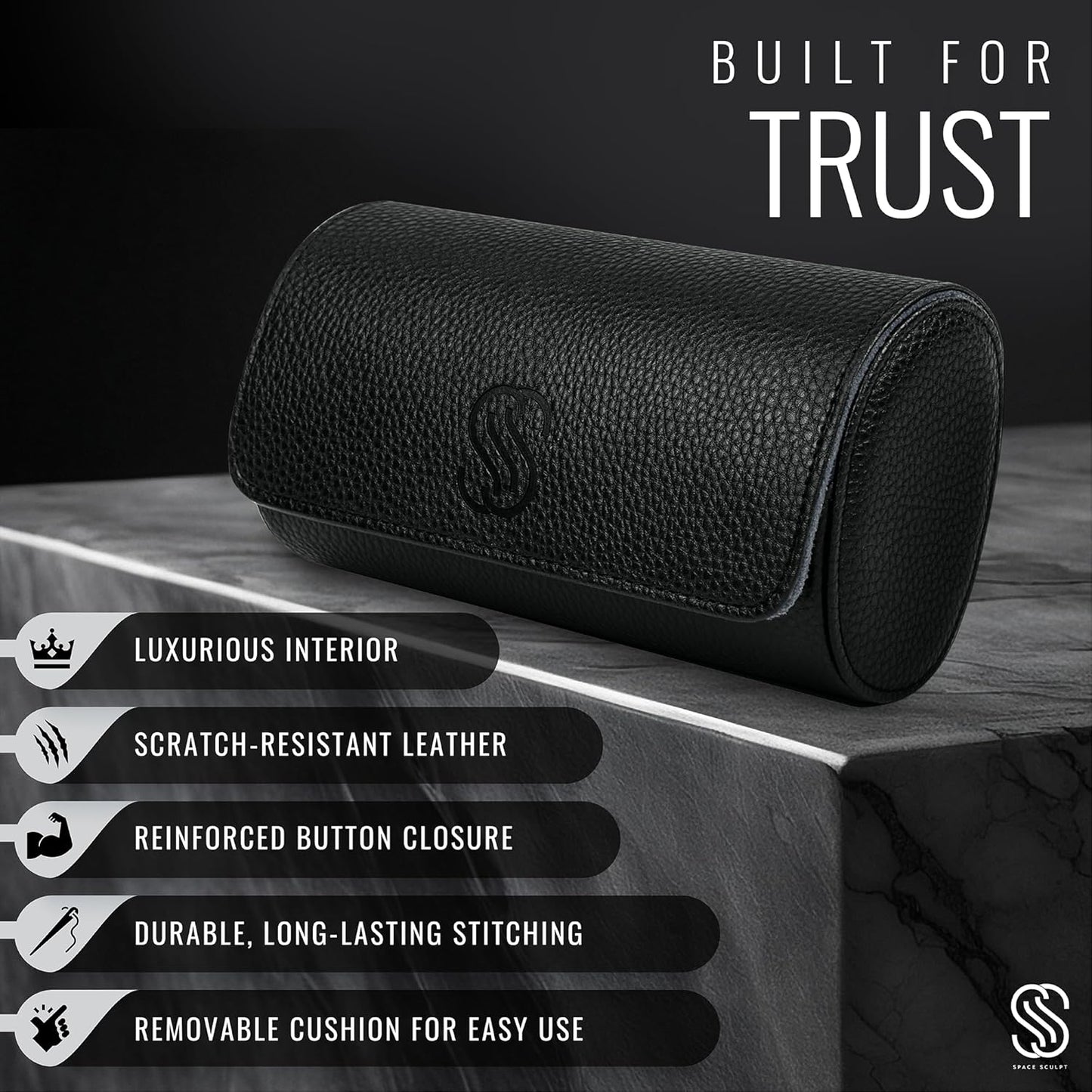 2 Watch Travel Case for Men – Sleek Faux Leather Organizer for Smart & Luxury Timepieces - Portable Travel Watch Storage Box - Ideal Gift for Men with Premium Gift box (Black & Grey)