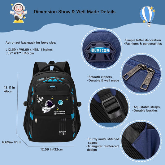 MITOWERMI Astronaut Backpack for Boys School Bags Space Kids Backpack for School Elementary Book Bags Girls Lightweight Travel Back Packs Black