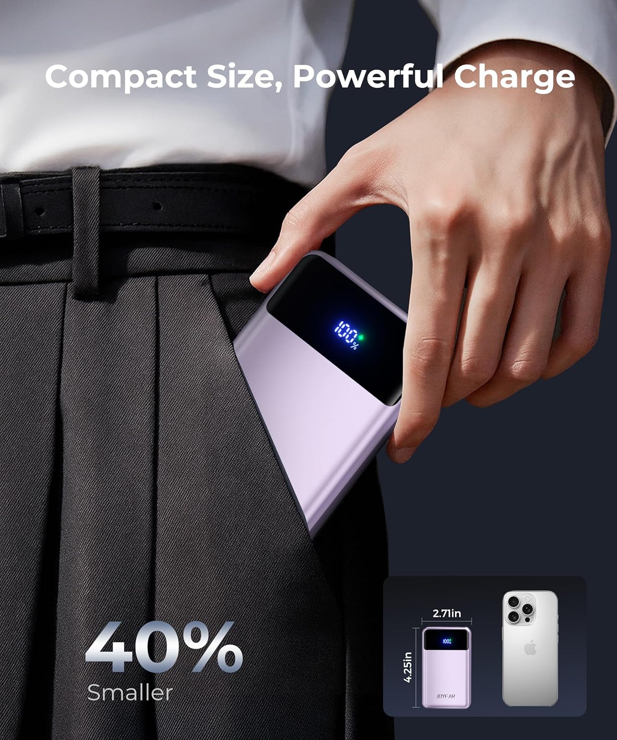 Portable Charger Power Bank - 30000mAh 65W Laptop Travel Essentials Battery Pack USB C Built in Cable Phone Fast Charging Compatible with iPhone 16 15 14 13 iPad MacBook Samsung Google (Purple)