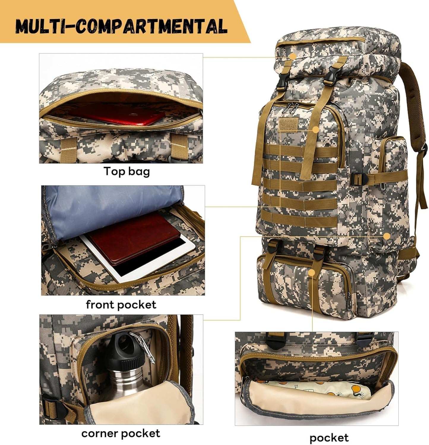 80L 2Pcs Hiking Backpack for Men with Sling Tactical Backpack - Rucksack Molle Military Tactical Waterproof Lightweight Camping Backpack 3 Day Assault Pack for Travel, Climbing, Backpacking