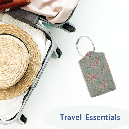 2Pcs Luggage Tag for Suitcase Vintage Floral Shabby Chic Pink Rose Cute Suitcase Tag with Privacy Flap & Name ID Label & Metal Loop,Travel Bag Luggage Tags for Women