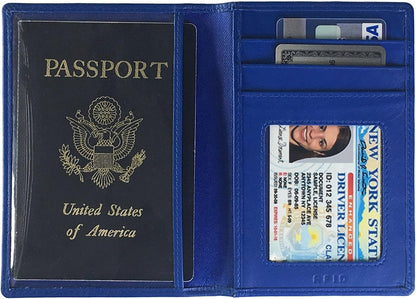 Personalized Monogrammed Cobalt Blue Leather RFID Passport Wallet