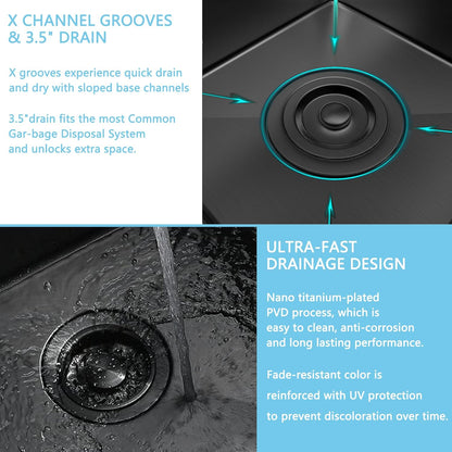 15 x 15 inch Drop in Bar Sink Black, Gunmetal Black Bar Sink 18 Gague Topmount Single Bowl Small Kitchen Sink with Basket Strainer Drain & Bottom Grid