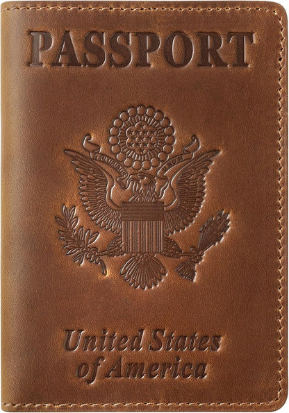 Jack&Chris Leather Passport Holder, Passport Travel Wallet Cover Case for Men Women, Leather Travel Documents Organizer Protector, JC105-Brown