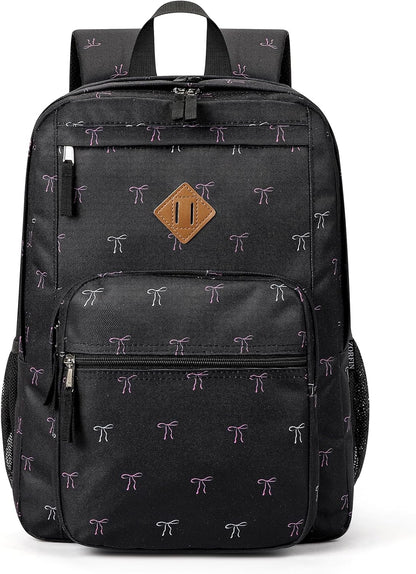 ZORFIN 26L Backpack for College, and Travel: Water Resistant Bookbag - Bow Black