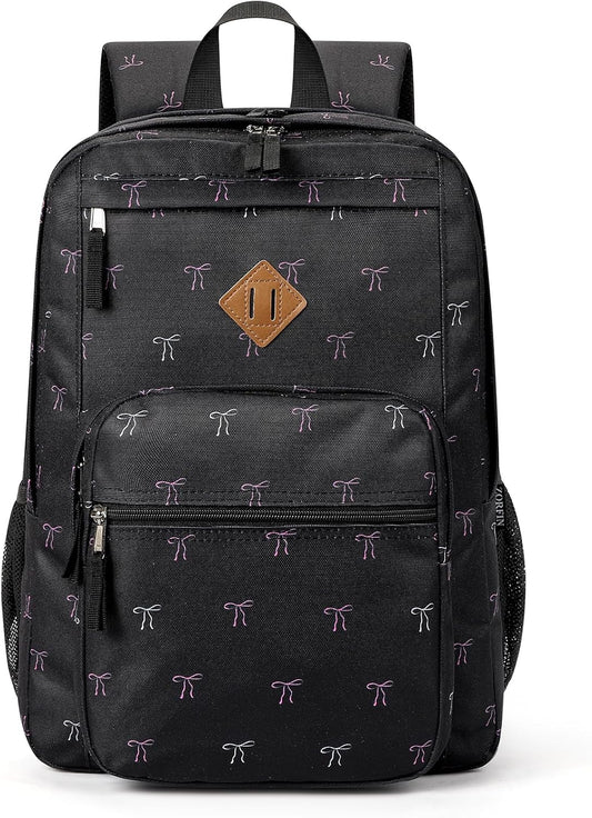 ZORFIN 26L Backpack for College, and Travel: Water Resistant Bookbag - Bow Black