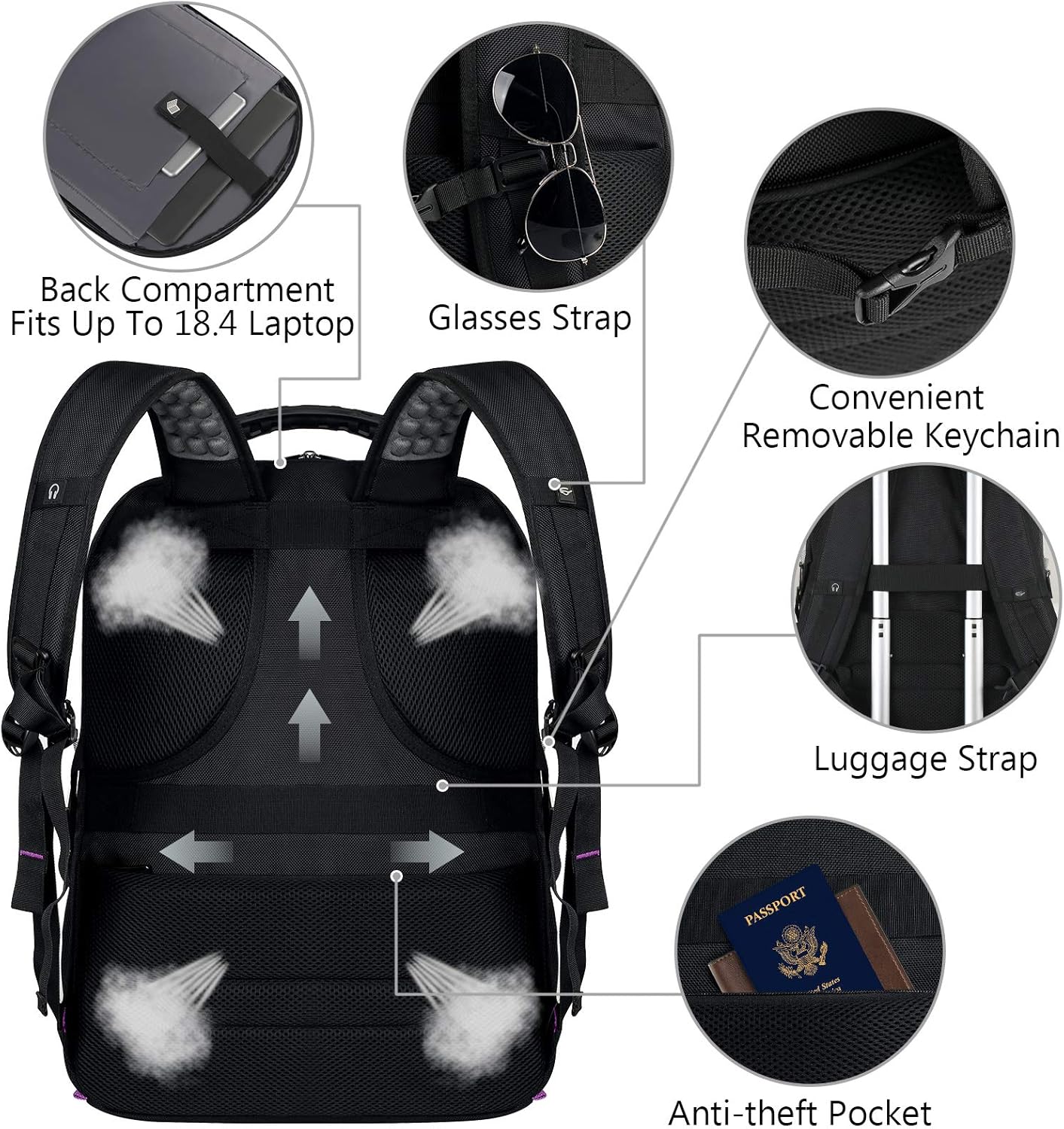 VECKUSON Unisex 18.4 Inch Laptop Backpack, Purple Rfid, For College Students And Adults