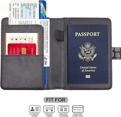 Melsbrinna Premium Leather Passport Holder Covers Case, Waterproof Rfid Blocking Travel Wallet Passport Holder with Pen Holder, Cute Passport Book for Women/Men