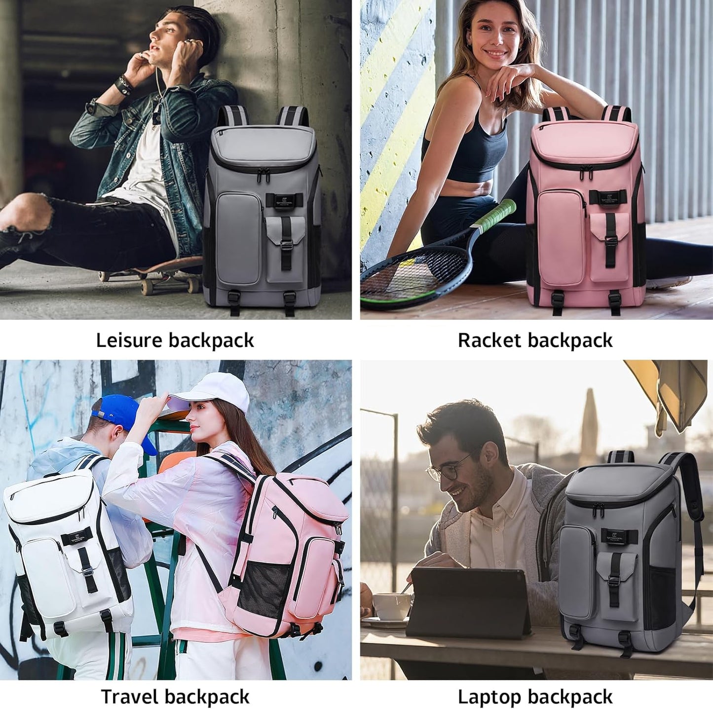 Carry on Travel Backpack for Men Women,30L Multi-Pocket 17.3inch Laptop Backpack, Sports Gym Tennis Badminton Backpack with Shoe Compartment-Pink