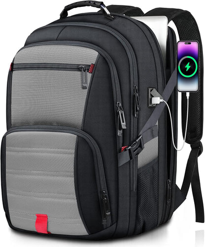 Extra Large Laptop Backpack for Men, Travel Backpack,Big Backpack, 50L Water Resistant School Business Work Computer College Heavy Duty Bag with USB Port, Fits 17 Inch Laptop, Grey