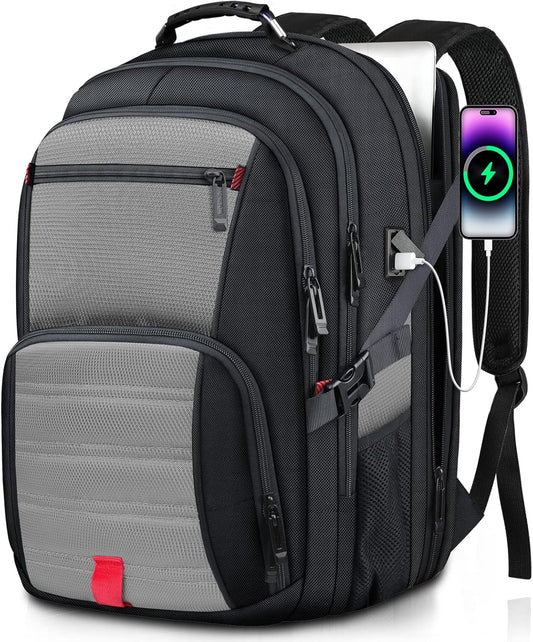 Extra Large Laptop Backpack for Men, Travel Backpack,Big Backpack, 50L Water Resistant School Business Work Computer College Heavy Duty Bag with USB Port, Fits 17 Inch Laptop, Grey