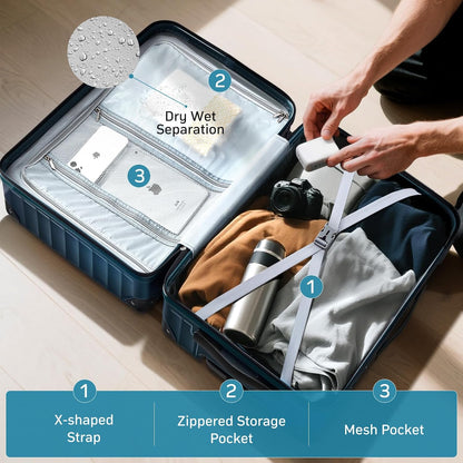 Luggage sets 3 piece with Spinner Wheels, PC Hard Shell Travel Luggage, Carry On suitcase with TSA Lock,YKK Zippers,Charcoal Metallic (Red, 3 Piece Sets(20/24/28))