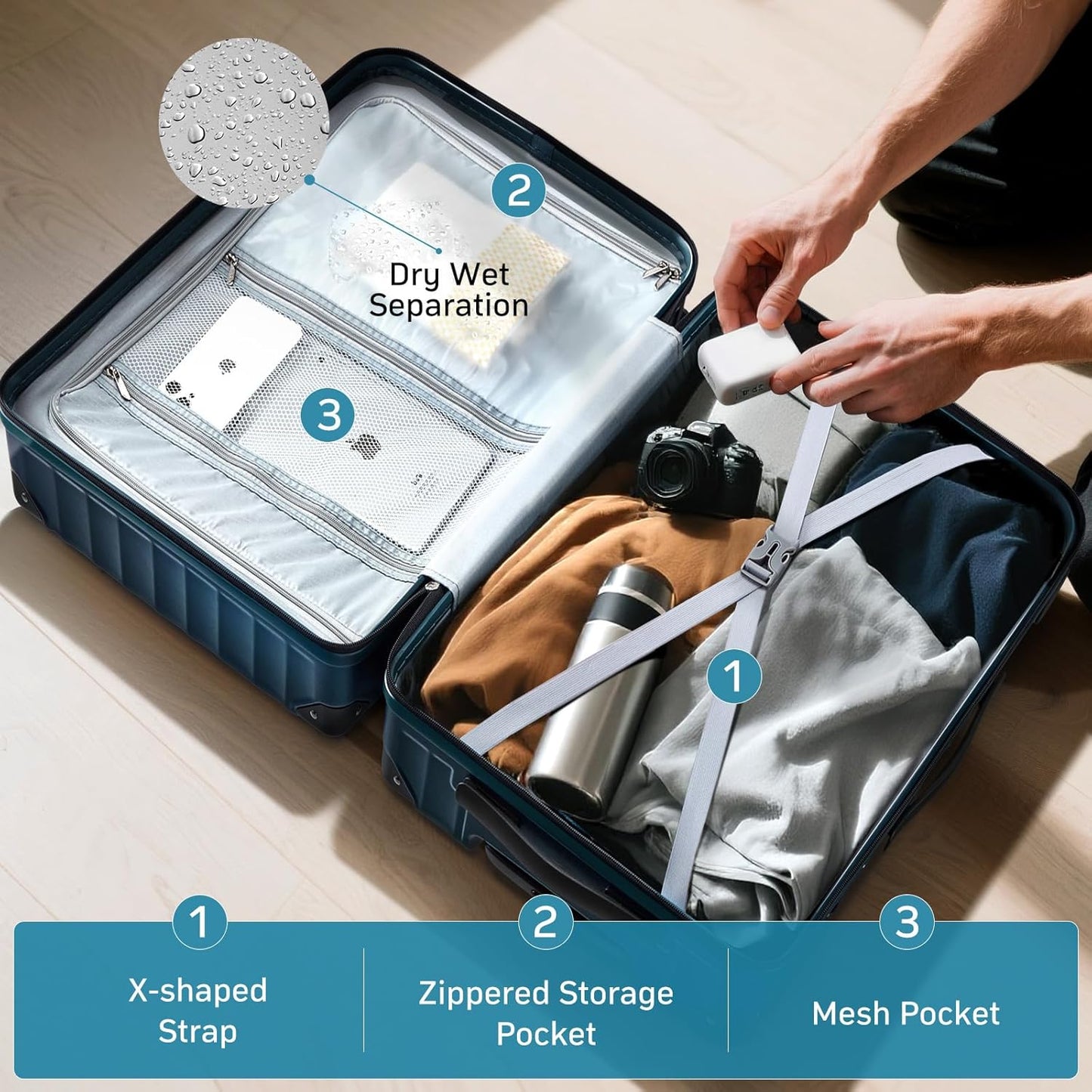 Luggage sets with Spinner Wheels, PC Hard Shell Travel Luggage, Carry On suitcase with TSA Lock,YKK Zippers,Charcoal Metallic (Navy, Carry-on 20-Inch)