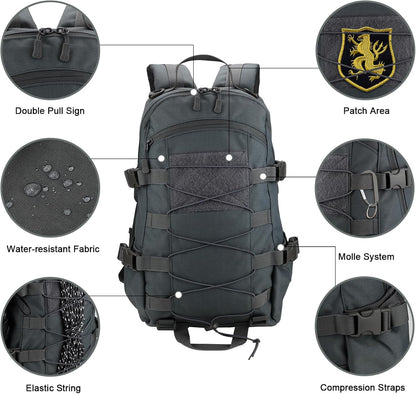 25L Hiking Backpack Small Tactical Backpack Daypack Camping Trekking Hunting Molle Pack for Men Women, Grey