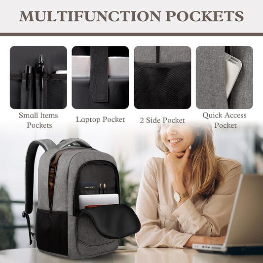 Business Laptop Backpack, 15.6 Inch Travel Laptop Bag, Water Resistant Durble Slim Casual College School Travel Computer Nurse Work Bag Gift for Men & Women, Grey