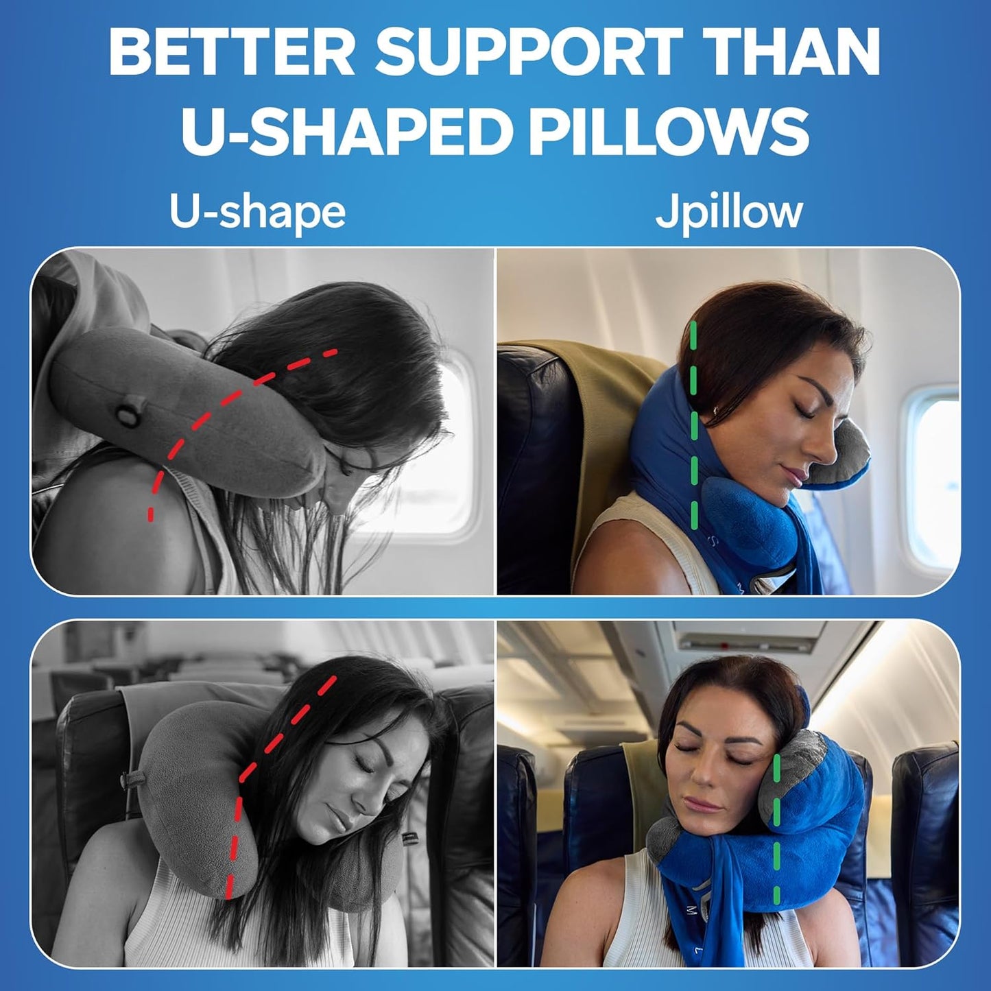 JPillow Travel Pillow for Airplanes – A Little Bulky, Expensive, and Takes a Couple of Minutes to Master, but Supports Your Head and Neck in Genuine Luxury – British Invention of The Year (Blue/Gray)