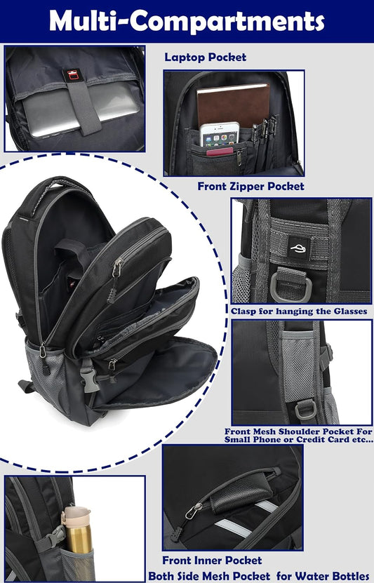 ProEtrade Backpack Bookbag for College Laptop Travel, Fit Laptop Up to 15.6 inch with USB Charging Port Multi Compartment Anti theft, Gift for Women Men (Black)