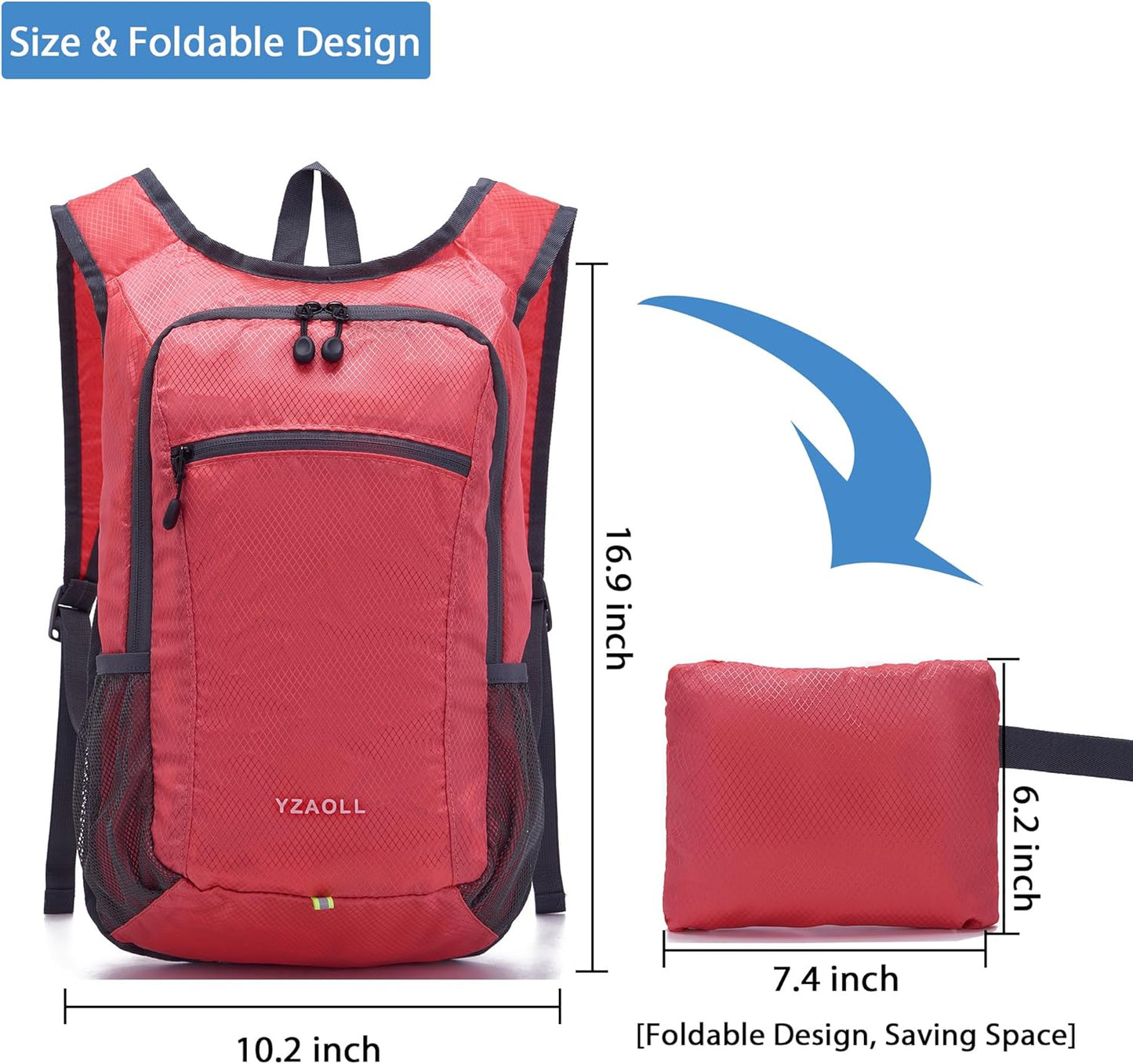 YZAOLL Small Hiking Backpack 15L Lightweight Packable Outdoor Hiking Daypacks for Women Men Travel Camping,Red