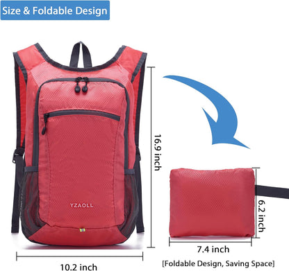 YZAOLL Small Hiking Backpack 15L Lightweight Packable Outdoor Hiking Daypacks for Women Men Travel Camping,Red