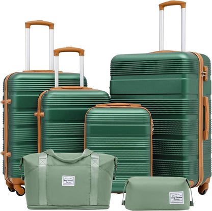 LONG VACATION 6 Piece ABS+PC Hardshell Luggage Set with Spinner Wheels, Lightweight suitcase set with TSA Lock & YKK Zipper