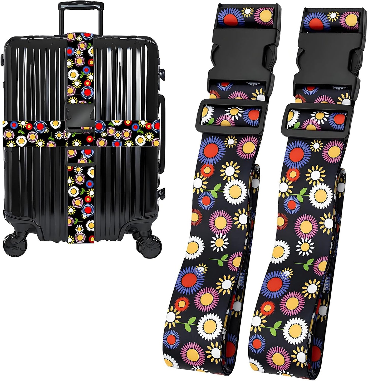 Sunflowers Luggage Straps for Suitcases, Adjustable Luggage Travel Belt to Keep Luggage Security While Travel, Strong Polyester Fabric, Easy-to-Recognize Stylish Design Travel Essentials, 2 Pack