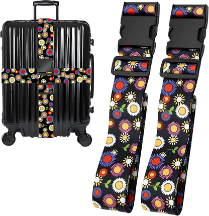 Sunflowers Luggage Straps for Suitcases, Adjustable Luggage Travel Belt to Keep Luggage Security While Travel, Strong Polyester Fabric, Easy-to-Recognize Stylish Design Travel Essentials, 2 Pack
