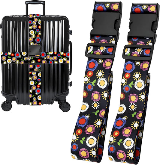 Sunflowers Luggage Straps for Suitcases, Adjustable Luggage Travel Belt to Keep Luggage Security While Travel, Strong Polyester Fabric, Easy-to-Recognize Stylish Design Travel Essentials, 2 Pack