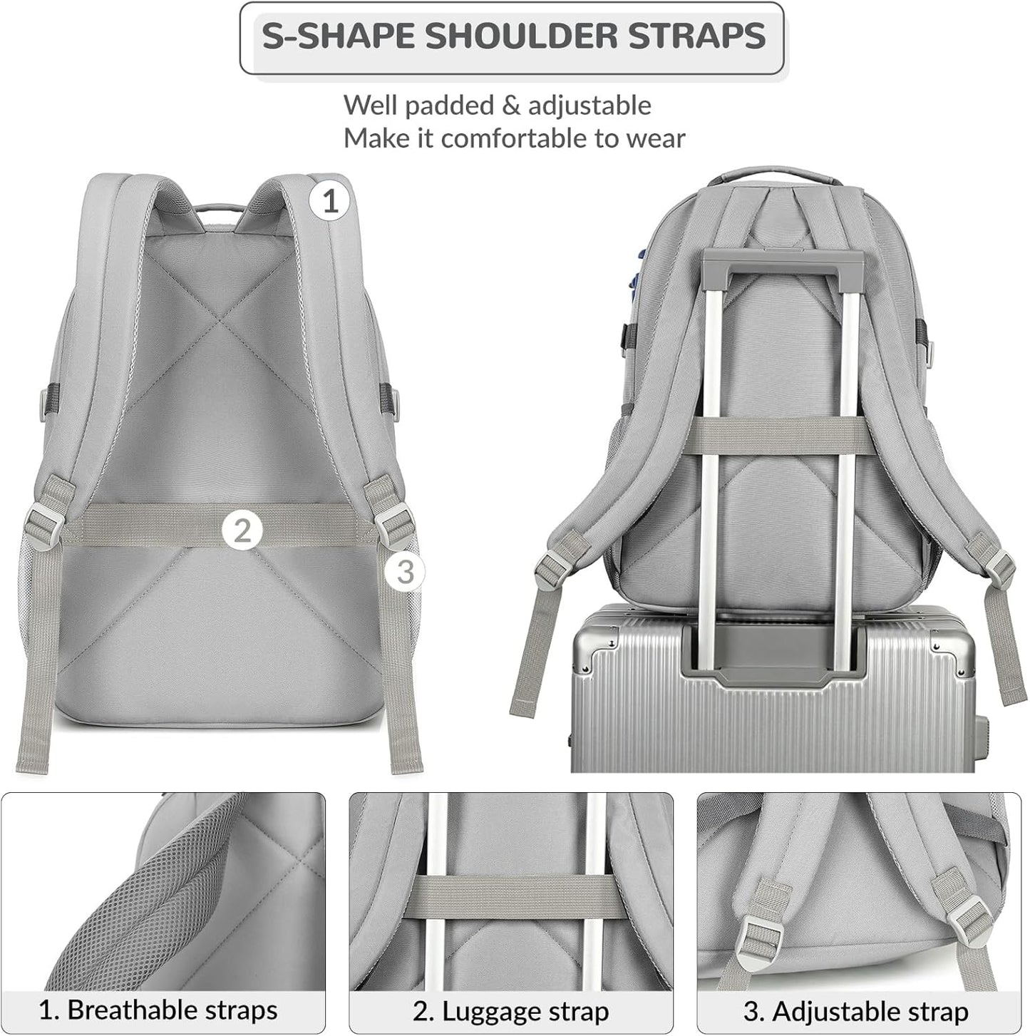 Lohol Water Resistant Daypack with Mulitiple Pockets for School Travel Outdoor College, 15.6 inch Laptop Backpack for Men and Women (Grey)