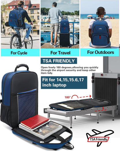 ProEtrade Travel Backpack, Extra Large Laptop Backpack School Business Anti Theft TSA Approved College Work Computer Bag Fits 17 Inch Laptop with USB Charging Port Bookbag for Women Men(Blue)